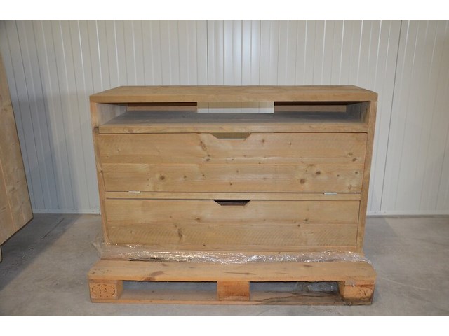 2 moderne vol houten rekken 2 leggers en 3 leggers afm. 100x38x120 , modern vol houten tv meubel 2 laden 1 legger afm. 120x43x72 - afbeelding 7 van  9
