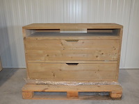 2 moderne vol houten rekken 2 leggers en 3 leggers afm. 100x38x120 , modern vol houten tv meubel 2 laden 1 legger afm. 120x43x72 - afbeelding 7 van  9