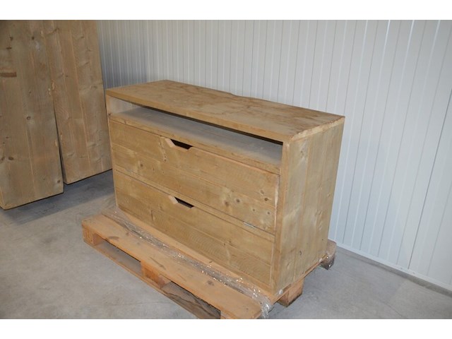 2 moderne vol houten rekken 2 leggers en 3 leggers afm. 100x38x120 , modern vol houten tv meubel 2 laden 1 legger afm. 120x43x72 - afbeelding 8 van  9