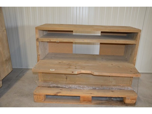 2 moderne vol houten rekken 2 leggers en 3 leggers afm. 100x38x120 , modern vol houten tv meubel 2 laden 1 legger afm. 120x43x72 - afbeelding 9 van  9