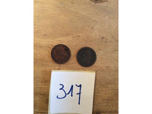 2 munten belgië 2cent 1911 + - afbeelding 1 van  2