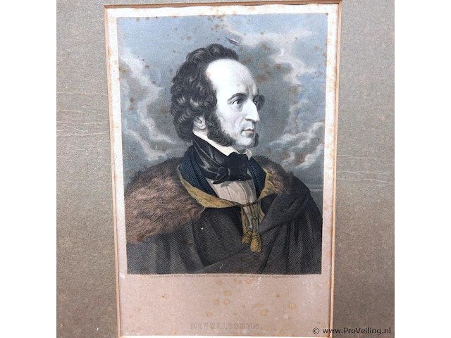 2 oude drukken met portret van mendelssohn en friedrich schiller. in passe-partout - afbeelding 2 van  5