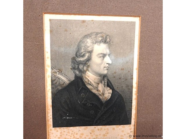2 oude drukken met portret van mendelssohn en friedrich schiller. in passe-partout - afbeelding 3 van  5