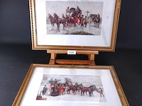 2 oude prenten in passe-partout, achter glas en in houten lijst - afbeelding 1 van  5