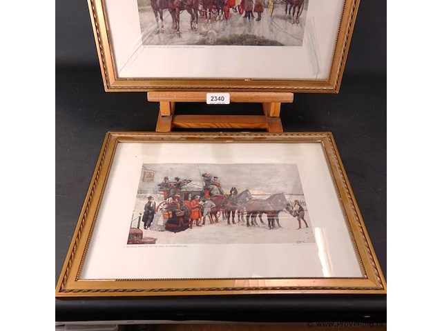 2 oude prenten in passe-partout, achter glas en in houten lijst - afbeelding 2 van  5