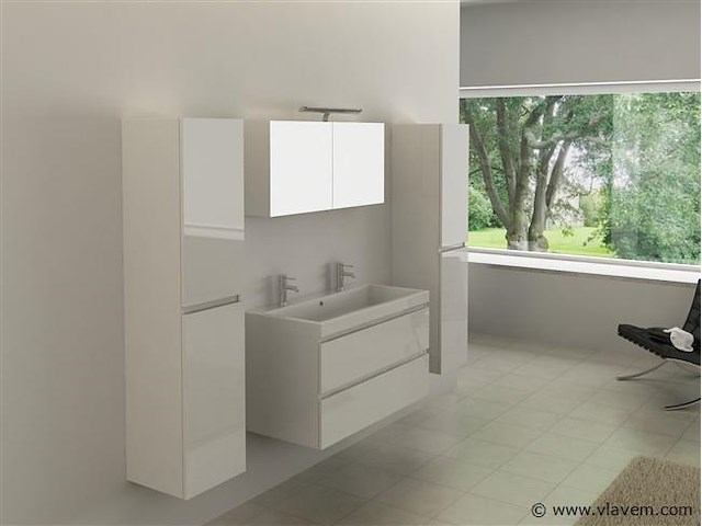 2-persoons badkamermeubel 100 cm hoogglans wit - incl. kranen - afbeelding 1 van  6