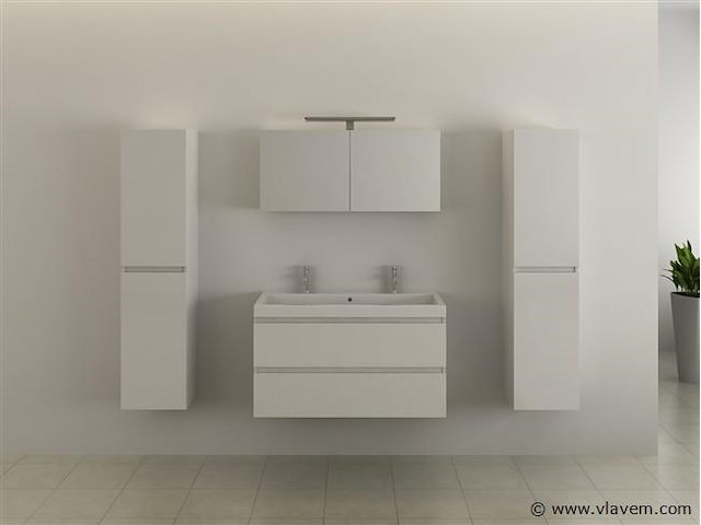 2-persoons badkamermeubel 100 cm hoogglans wit - incl. kranen - afbeelding 2 van  6