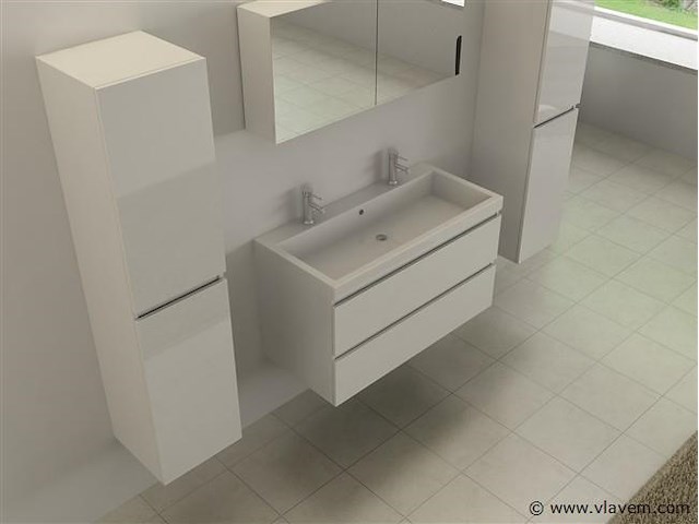 2-persoons badkamermeubel 100 cm hoogglans wit - incl. kranen - afbeelding 3 van  6