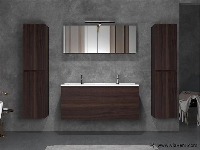 2-persoons badkamermeubel 120 cm donker hout decor - incl. kranen - afbeelding 2 van  4