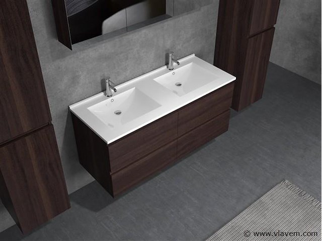 2-persoons badkamermeubel 120 cm donker hout decor - incl. kranen - afbeelding 3 van  4