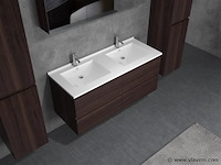 2-persoons badkamermeubel 120 cm donker hout decor - incl. kranen - afbeelding 3 van  4