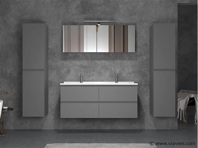 2-persoons badkamermeubel 120 cm hoogglans antraciet - incl. kranen - afbeelding 2 van  5