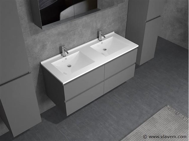 2-persoons badkamermeubel 120 cm hoogglans antraciet - incl. kranen - afbeelding 3 van  5