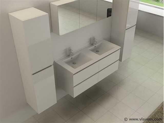 2-persoons badkamermeubel 120 cm hoogglans wit - incl. kranen - afbeelding 2 van  6