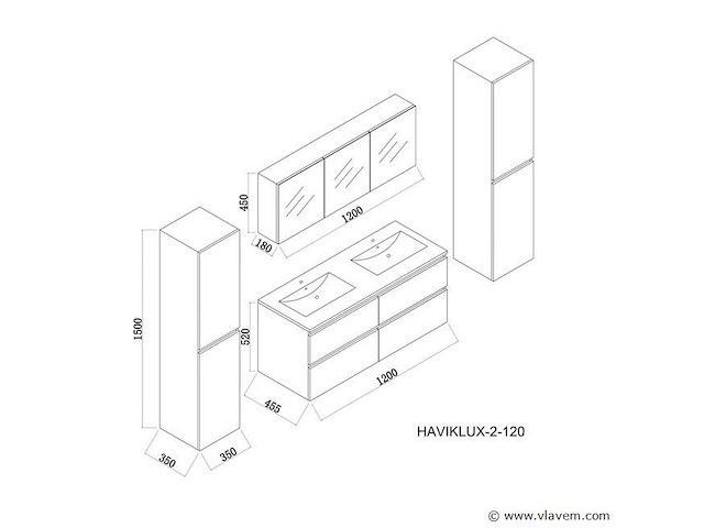 2-persoons badkamermeubel 120 cm hoogglans wit - incl. kranen - afbeelding 6 van  6