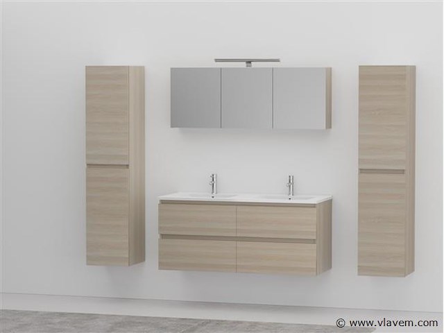 2-persoons badkamermeubel 120 cm licht hout decor - incl. kranen - afbeelding 1 van  6