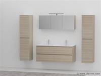 2-persoons badkamermeubel 120 cm licht hout decor - incl. kranen - afbeelding 1 van  6