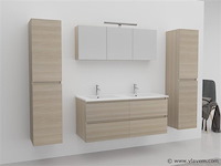 2-persoons badkamermeubel 120 cm licht hout decor - incl. kranen - afbeelding 2 van  6