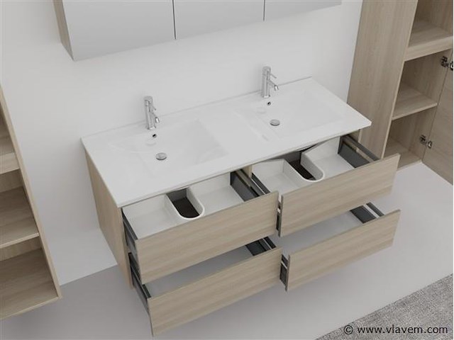 2-persoons badkamermeubel 120 cm licht hout decor - incl. kranen - afbeelding 4 van  6