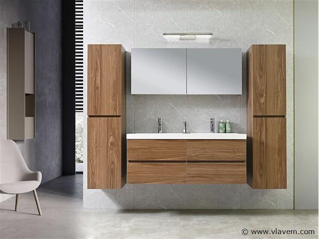 2-persoons badkamermeubel 120 cm natural hout decor - incl. kranen - afbeelding 1 van  56