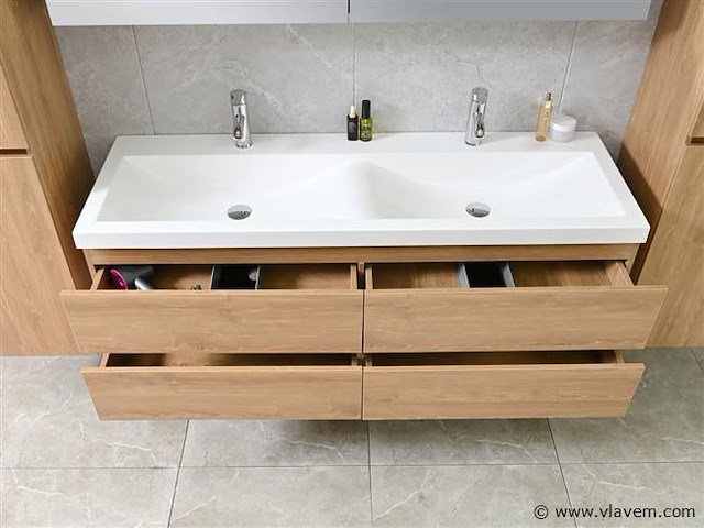 2-persoons badkamermeubel 120 cm natural hout decor - incl. kranen - afbeelding 18 van  56