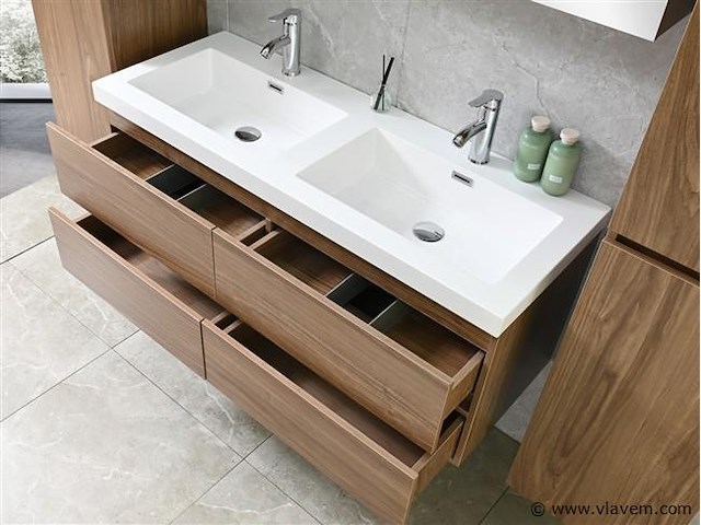 2-persoons badkamermeubel 120 cm natural hout decor - incl. kranen - afbeelding 23 van  56