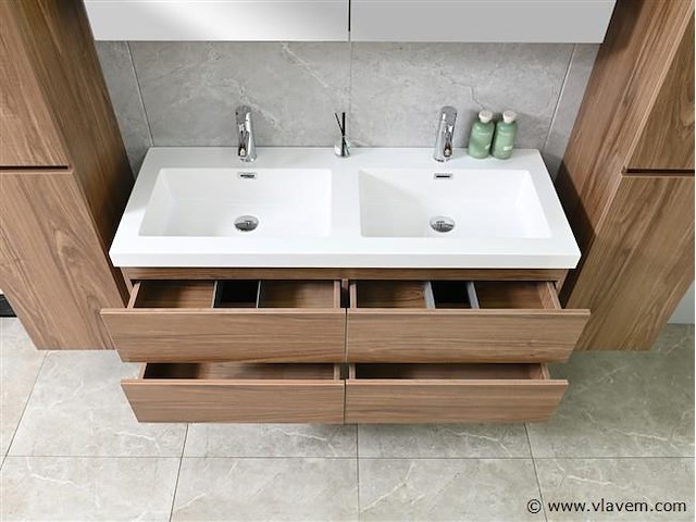 2-persoons badkamermeubel 120 cm natural hout decor - incl. kranen - afbeelding 51 van  56