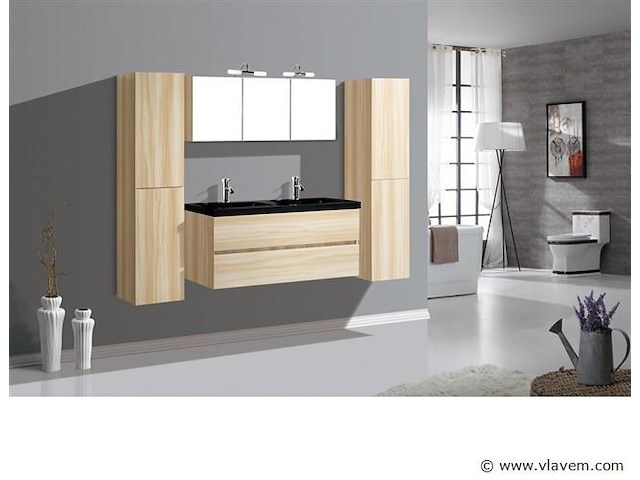 2-persoons badkamermeubel 120 cm natural hout decor - incl. kranen - afbeelding 55 van  56