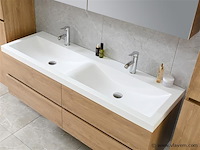 2-persoons badkamermeubel 145 cm licht hout decor - incl. kranen - afbeelding 2 van  12