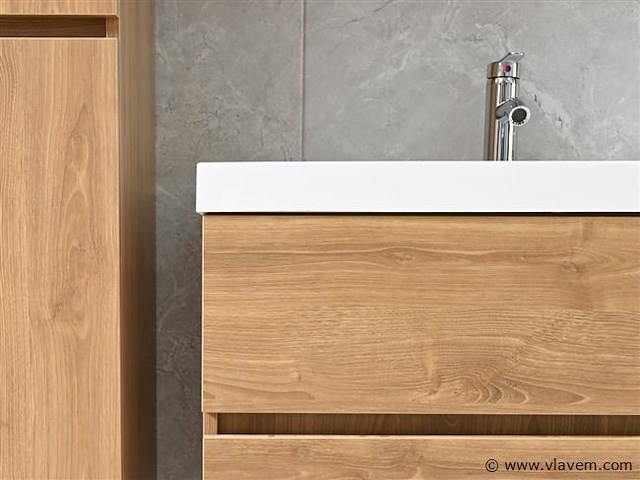 2-persoons badkamermeubel 145 cm licht hout decor - incl. kranen - afbeelding 4 van  12