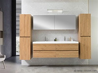 2-persoons badkamermeubel 145 cm licht hout decor - incl. kranen - afbeelding 1 van  12