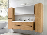 2-persoons badkamermeubel 145 cm licht hout decor - incl. kranen - afbeelding 5 van  12