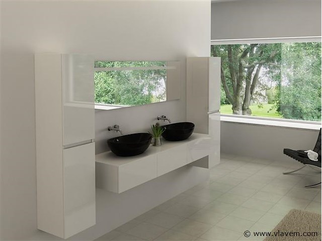 2-persoons badkamermeubel 180 cm hoogglans wit - incl. kranen - afbeelding 1 van  4