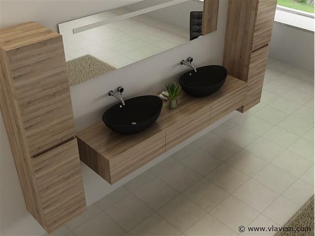 2-persoons badkamermeubel 180 cm licht hout decor - incl. kranen - afbeelding 3 van  5