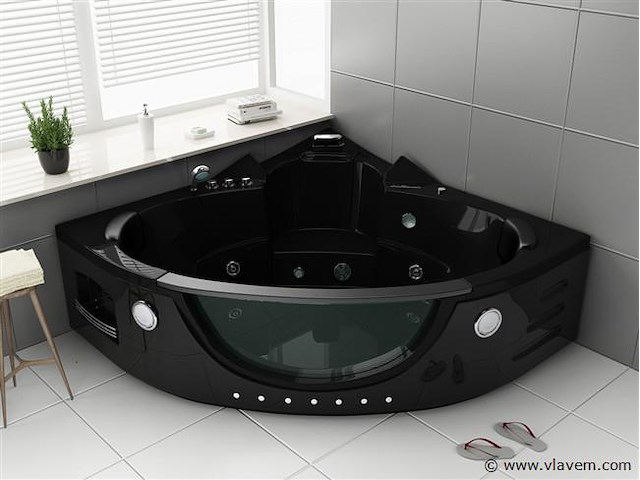 2 persoons whirlpool massagebad - zwart - hoekbad - 152x152x62cm - afbeelding 2 van  3