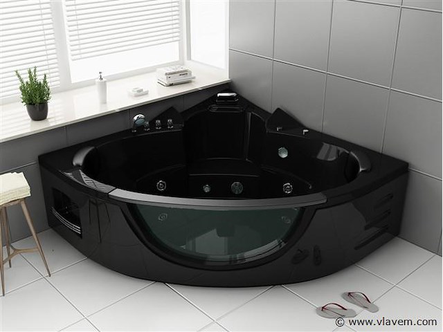 2 persoons whirlpool massagebad - zwart - hoekbad - 152x152x62cm - afbeelding 2 van  3