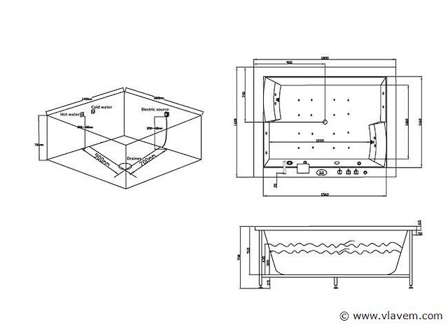 2 persoons whirlpool massagebad wit - half vrijstaand 180x145cm - afbeelding 5 van  5