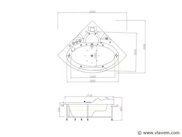 2 persoons whirlpool massagebad wit - hoekbad 172.5x172.5cm - afbeelding 8 van  12