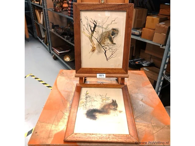 2 vintage aquarelprints van dieren van de deense kunstenaar mads stage - afbeelding 1 van  6