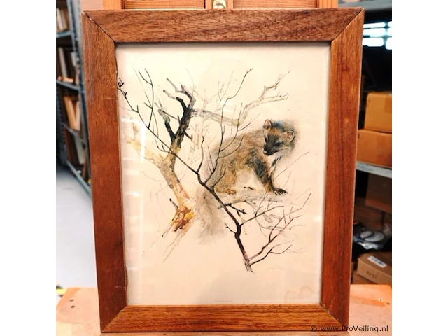 2 vintage aquarelprints van dieren van de deense kunstenaar mads stage - afbeelding 2 van  6