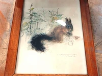 2 vintage aquarelprints van dieren van de deense kunstenaar mads stage - afbeelding 3 van  6