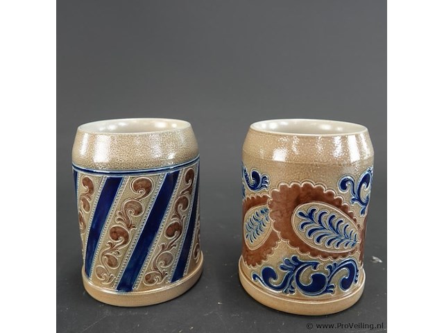 2 vintage goebel duitse steengoed bierpullen met zoutglazuur (salzglasur) - afbeelding 2 van  5