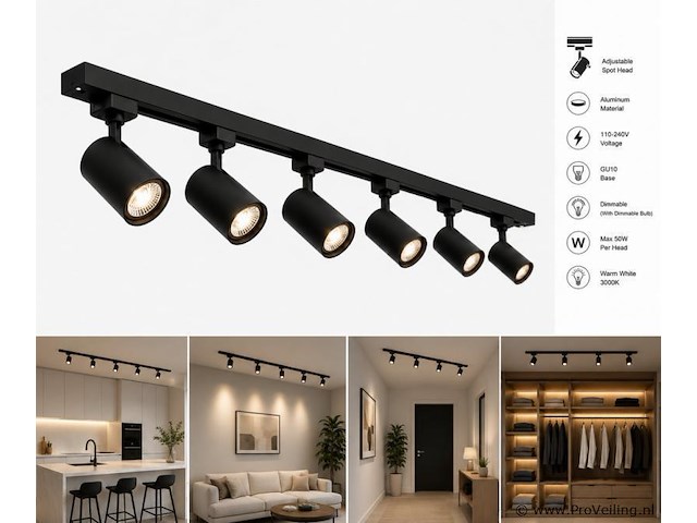 2 x 1-fase railverlichting set – 2 meter – zwart – inclusief 6 x gu10 railspots - afbeelding 1 van  5