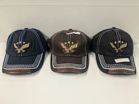 2 x 3 baseball denim cap met eagle stiksel, zwart, blauw, bruin