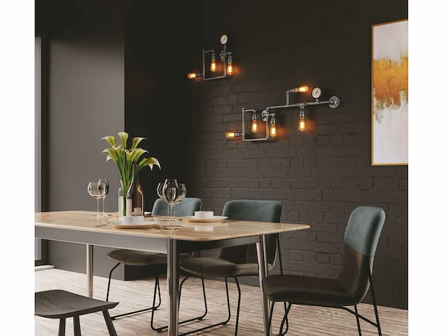 2 x industriële retro wandlamp 3 lichts - afbeelding 2 van  9