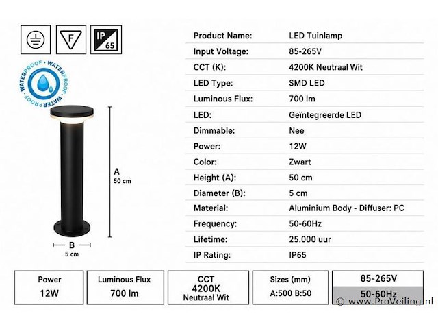 2 x led buiten sokkel lamp – 12w – 4200k neutraal wit - zwart – ip65 – dexter-3 - afbeelding 4 van  5