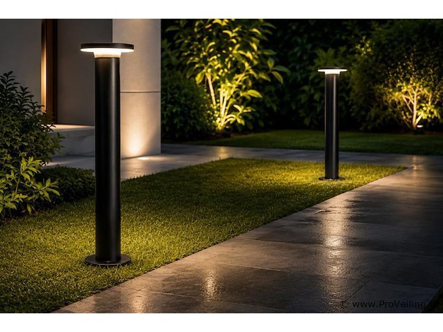 2 x led buiten sokkel lamp – 12w – 4200k neutraal wit - zwart – ip65 – dexter-3 - afbeelding 1 van  5