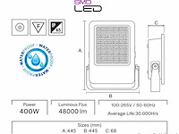 2 x led floodlight 400w – 6400k koud wit - zwart – ip65 – borneo-400 - afbeelding 4 van  5