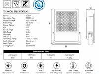 2 x led floodlight 600w – 6400k koud wit - zwart – ip65 – borneo-600 - afbeelding 4 van  5