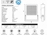 2 x led floodlight 600w – 6400k koud wit - zwart – ip65 – borneo-600 - afbeelding 4 van  5